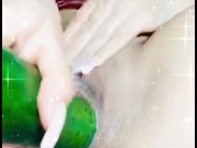 Busty blonde enjoys masturbating with her huge cucumber watch how I get milk out of my pussy 8/16