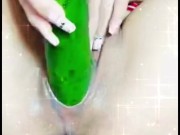Busty blonde enjoys masturbating with her huge cucumber watch how I get milk out of my pussy 9/16