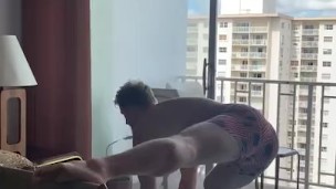 Buff guy working out in underwear 