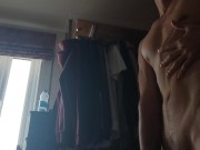 Sexy male stripteases, hip thrusts and shakes with pleasure