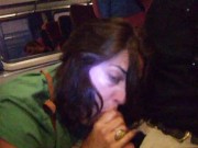Amateur Hotwife sucks Bull's Big Cock in Public on Moving Train while Cuckold Films 14/16