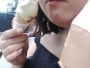 EATING and LICKING ice cream YUMMY/ COLD ON MY TONGUE/ model rebecca  11/16