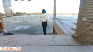 Beautiful Babe Walking in Leggings and then Naked on the Beach in Winter/ Public Risky/Outdoor/4K
