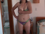 Wife very excited after the pool, she masturbates in front of the son of her friend, cumshot on hair