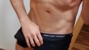Releasing my huge dick off my tight panties