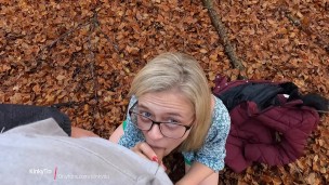 Risky Creampie and blowjob in the woods, Dripping out my pussy!