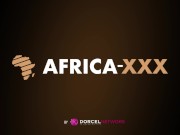 Two amateur ebony babes sharing a lucky friend 1/16