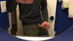 So horny! I jerk and cum in my bathroom after work.