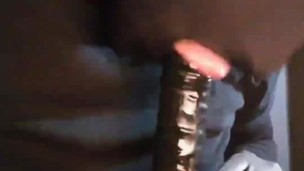 Masked blowjob to a dildo