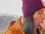 POV. Naughty stranger seduced me with public blowjob in mountain cableway and begged to cum in mouth 9/16