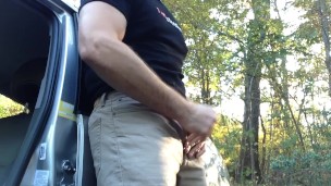 Jerking in my jeans by my car in the parking lot!