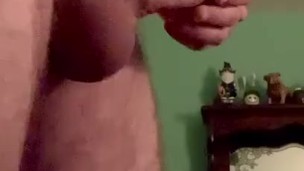 Horny guy playing with thick dick before bed