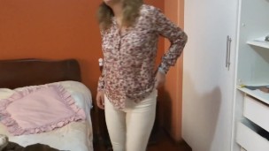 My wife shows off in front of my friends so they can jerk off and fill her with milk