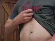 On leave and working at home wanking in the garage