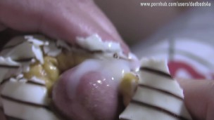 Fucking a donut and cum twice