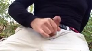 Public jerking off - Horny when hiking so I stop to jerk-off on a log and have an intense orgasm
