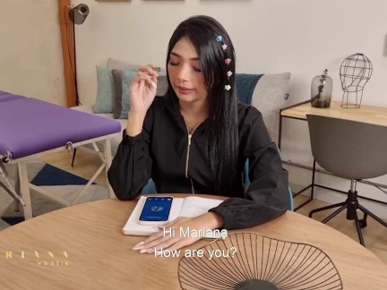 Teen beautician makes Mariana Martix finish in her mouth and sucks her feet