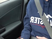 Twink gets horny in the car ans plays with his dick