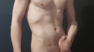 Young slim guy jerk off in front to camera