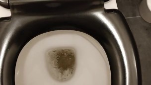 peeing in the toilet with loud splashy water noises 