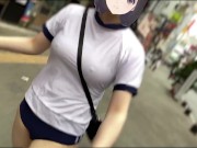 【Ｉカップ変態巨乳女子大生とうふ】ノーブラランニング・新宿歌舞伎町を体操着ブルマでセンター街を疾走したら最後はセキュリティーが現れて・・・💦 16/16