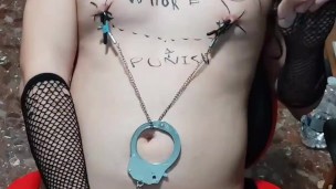 Sissy boy humiliation handcuffed, niple tortured while jerking of on camera