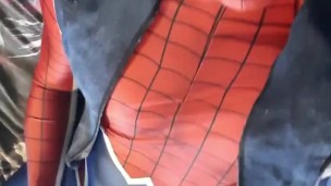 Spiderman rubs one out, cums in his suit 