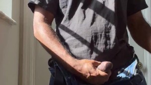 Blue Jeans, Brown Cock, and White Cum