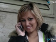 Blonde teen in stockings foot tease 4/16