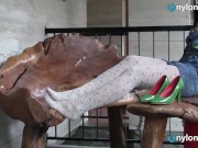 Blonde teen in stockings foot tease 8/16