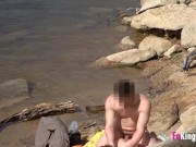 Redhead girl and her cum shower at the beach 8/16