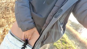 Outdoors touching boobs and pussy Horny blondy