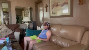 Jacking off In the living room almost got caught then Cumm everywere