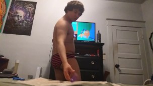 Anal play(hollow anal plug, dildo, fisting) in hot pink striped panties