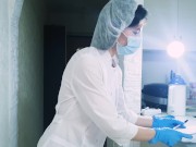 The nurse performed a manipulation to deprive the patient of virginity, hard fucking the guy to cum 1/16