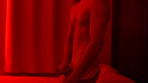 ripped college teen strokes his cock
