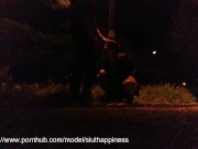 A slut's wife shamelessly drinks piss and cum in a public park 6/16