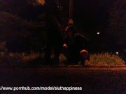A slut's wife shamelessly drinks piss and cum in a public park 7/16
