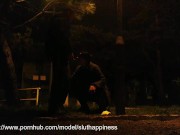 She drinks piss and cum in a public park while traffic passes 4/16