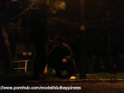 She drinks piss and cum in a public park while traffic passes 5/16