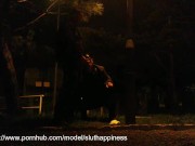 She drinks piss and cum in a public park while traffic passes 6/16