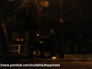 She drinks piss and cum in a public park while traffic passes 9/16