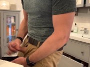 Beating my meat in the bathroom, verbal masturbation and cumming in khaki pants