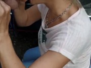 Milf sucking dick on the parking by the public road. Public cock sucking and cumshot on ground 11/16