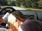 Milf sucking dick on the parking by the public road. Public cock sucking and cumshot 6/16