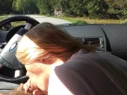 Milf sucking dick on the parking by the public road. Public cock sucking and cumshot