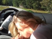 Milf sucking dick on the parking by the public road. Public cock sucking and cumshot 8/16