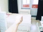 New Year's magic of love or passionate sex with a cute girl in a sexy Christmas costume on a holiday 1/16