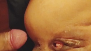 The tip of my dick in the maid's tight pussy