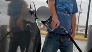 Risky dick out in public at the gas station 